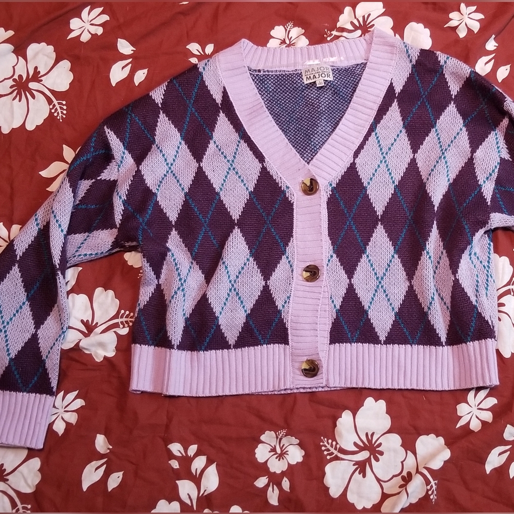 Purple Argyle Cardigan